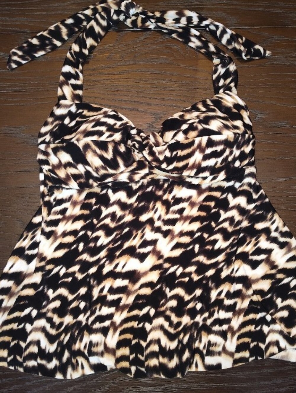 Aqua Green Animal Print Halter Tankini Med